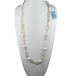 Parker Rose Light Gold Tone 35" NWT Real Pearl Necklace